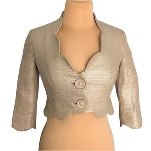 NWT Anthropologie Elevenses Gold Woven Jacket Scalloped‎ Women's Size 0